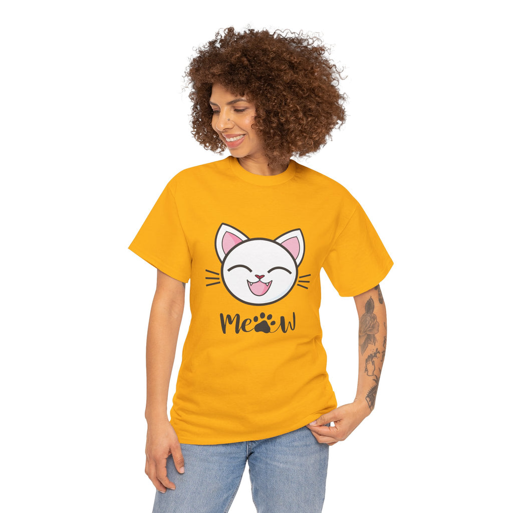 Cute Cat Meow Graphic Unisex Heavy Cotton Tee, Funny Cat T-Shirt, Perfect Gift for Cat Lovers, Birthday Gift, Pet Enthusiasts