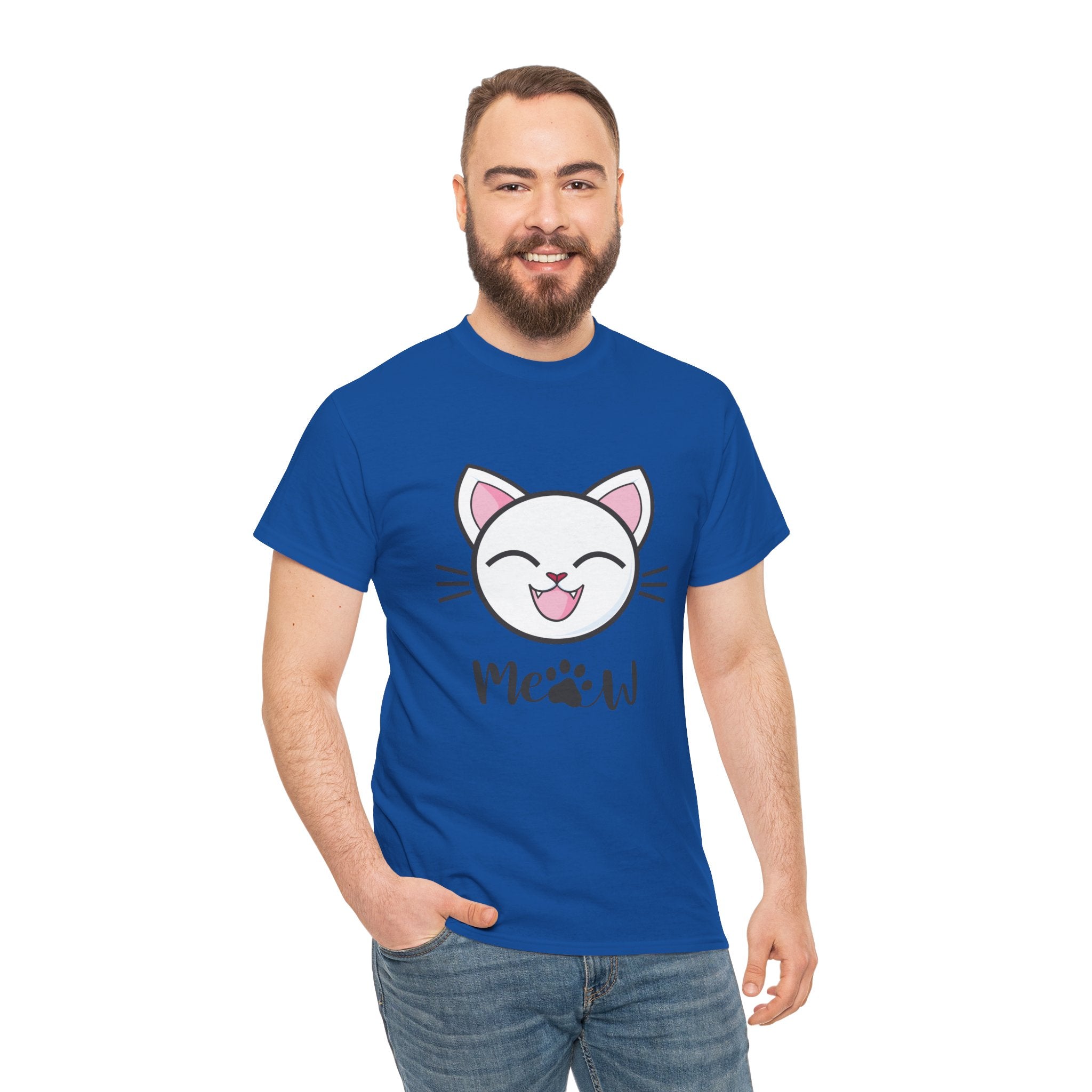 Cute Cat Meow Graphic Unisex Heavy Cotton Tee, Funny Cat T-Shirt, Perfect Gift for Cat Lovers, Birthday Gift, Pet Enthusiasts
