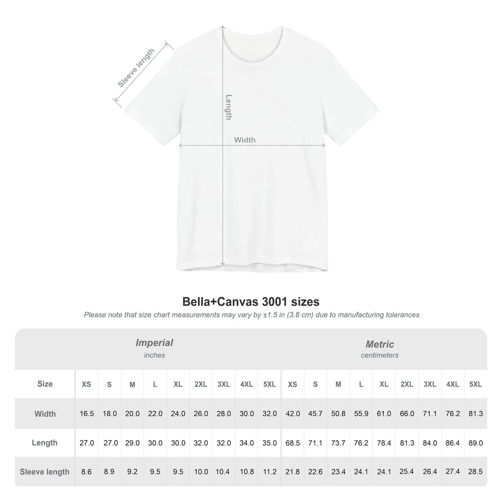 Olive t-shirt with measurement chart on a white background