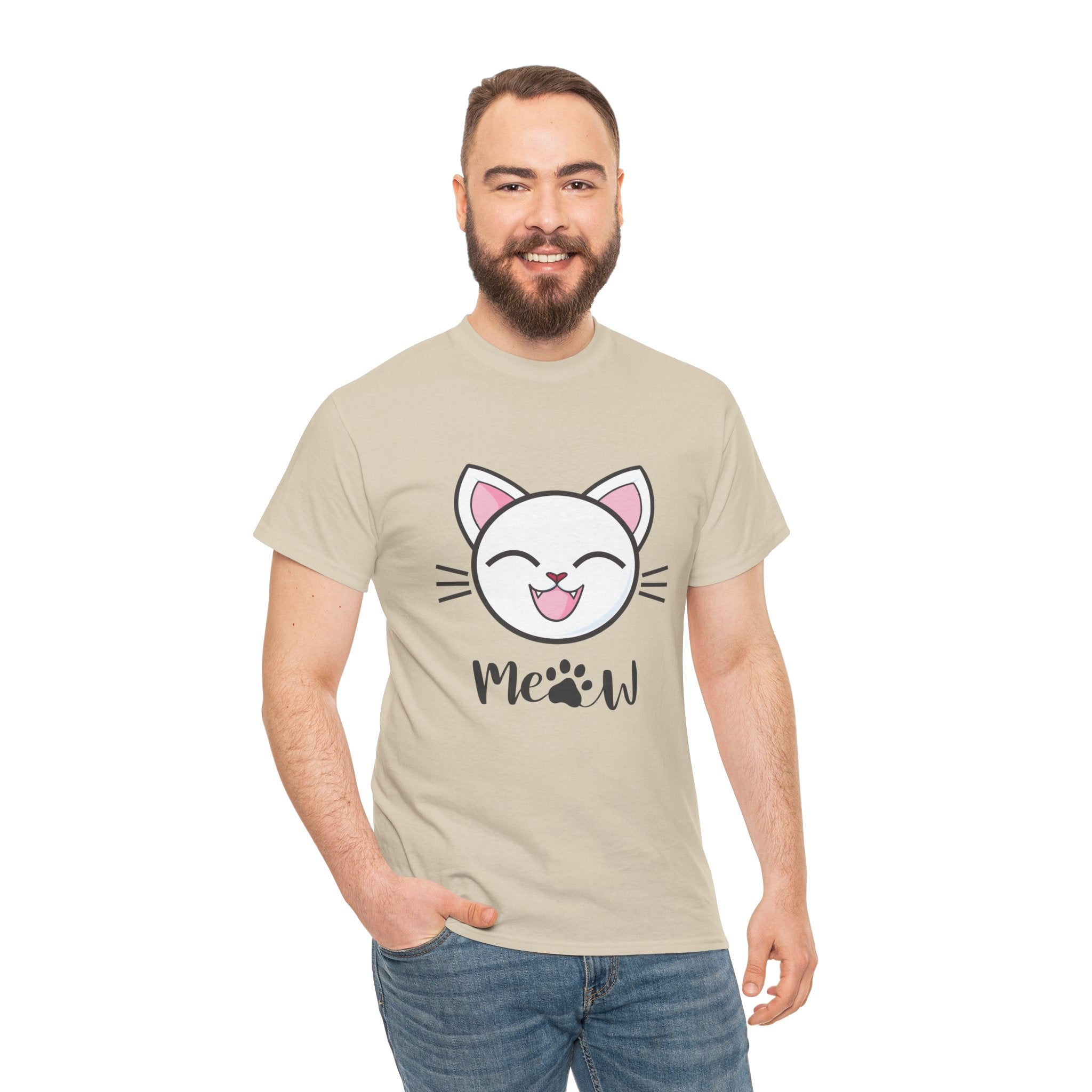 Cute Cat Meow Graphic Unisex Heavy Cotton Tee, Funny Cat T-Shirt, Perfect Gift for Cat Lovers, Birthday Gift, Pet Enthusiasts