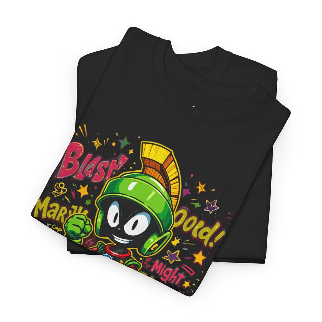 Men's Black Graphic T-Shirt with Colorful Marvin the Martian Cartoon Print
