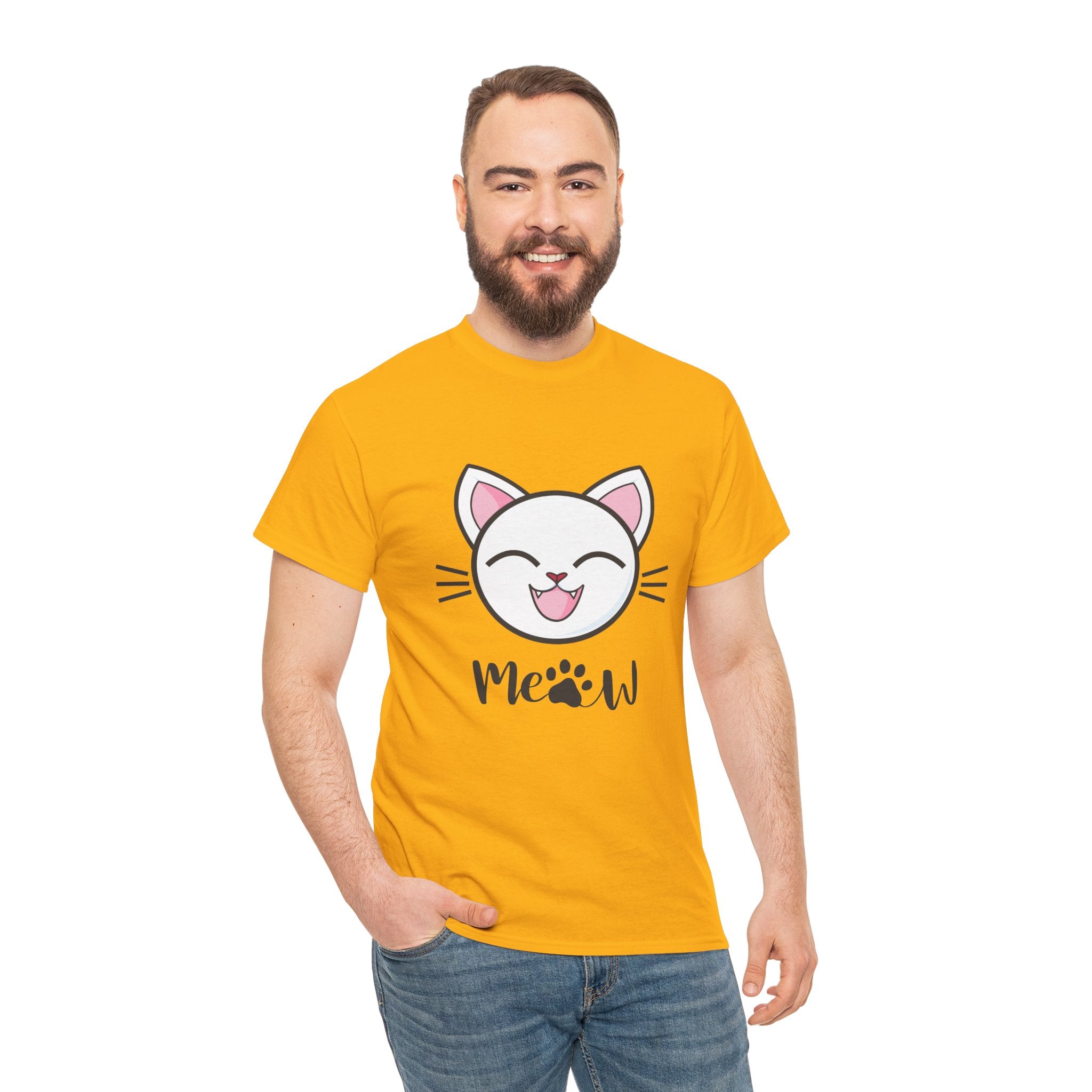 Cute Cat Meow Graphic Unisex Heavy Cotton Tee, Funny Cat T-Shirt, Perfect Gift for Cat Lovers, Birthday Gift, Pet Enthusiasts