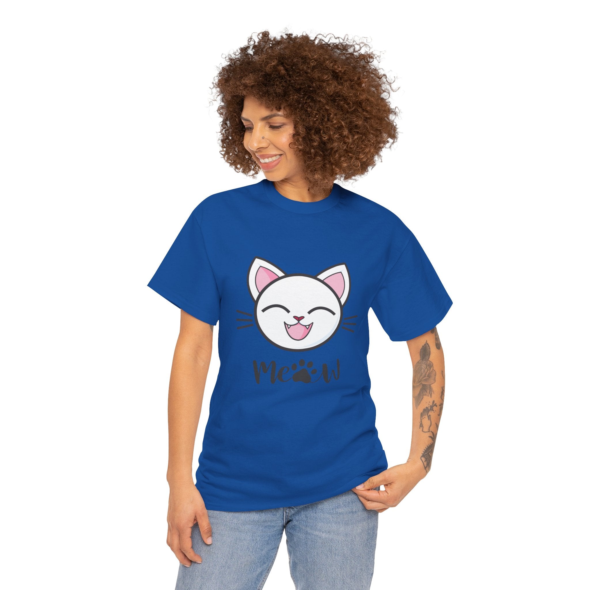 Cute Cat Meow Graphic Unisex Heavy Cotton Tee, Funny Cat T-Shirt, Perfect Gift for Cat Lovers, Birthday Gift, Pet Enthusiasts