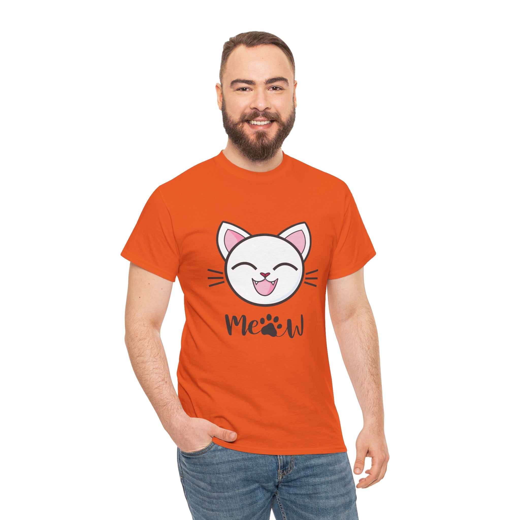 Cute Cat Meow Graphic Unisex Heavy Cotton Tee, Funny Cat T-Shirt, Perfect Gift for Cat Lovers, Birthday Gift, Pet Enthusiasts