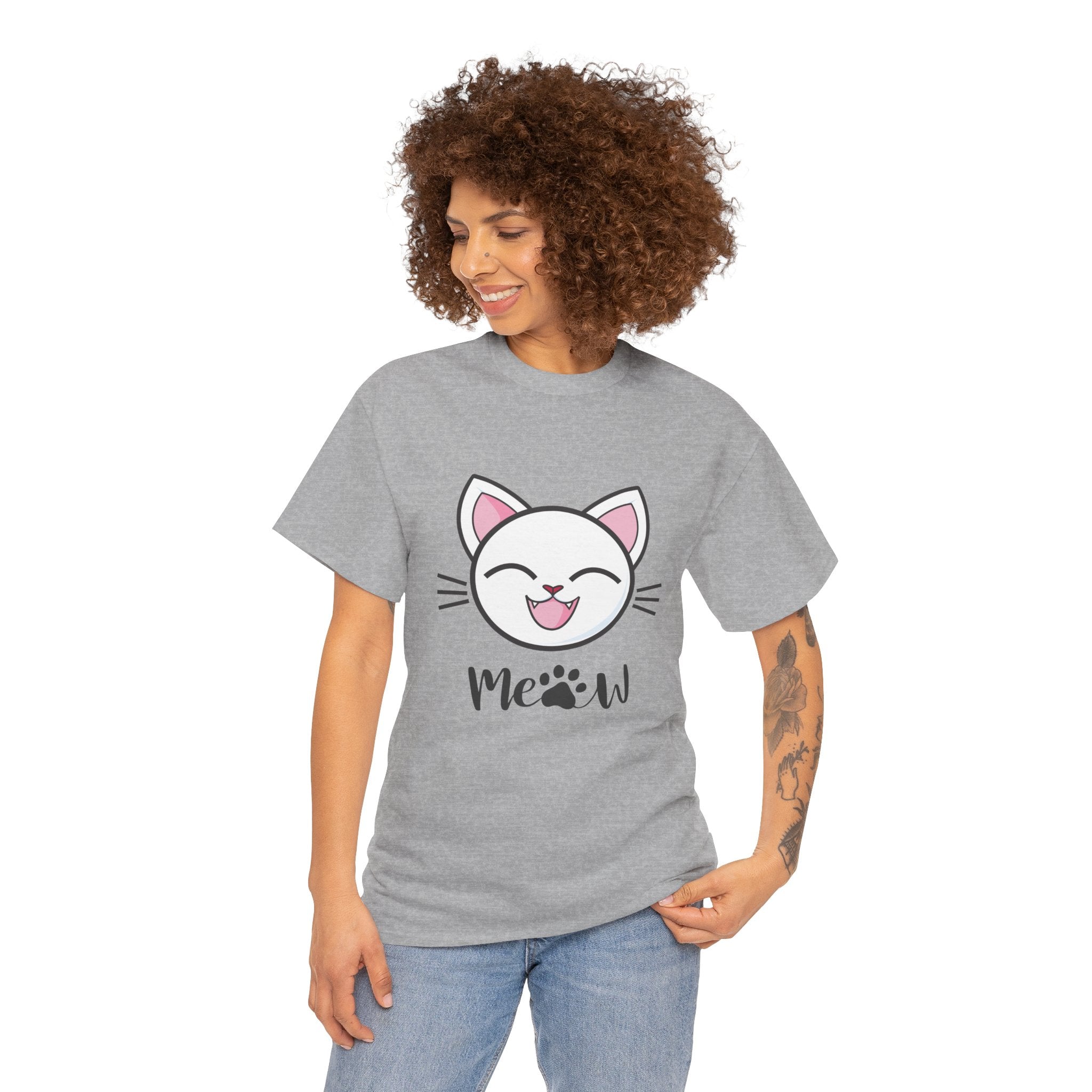 Cute Cat Meow Graphic Unisex Heavy Cotton Tee, Funny Cat T-Shirt, Perfect Gift for Cat Lovers, Birthday Gift, Pet Enthusiasts