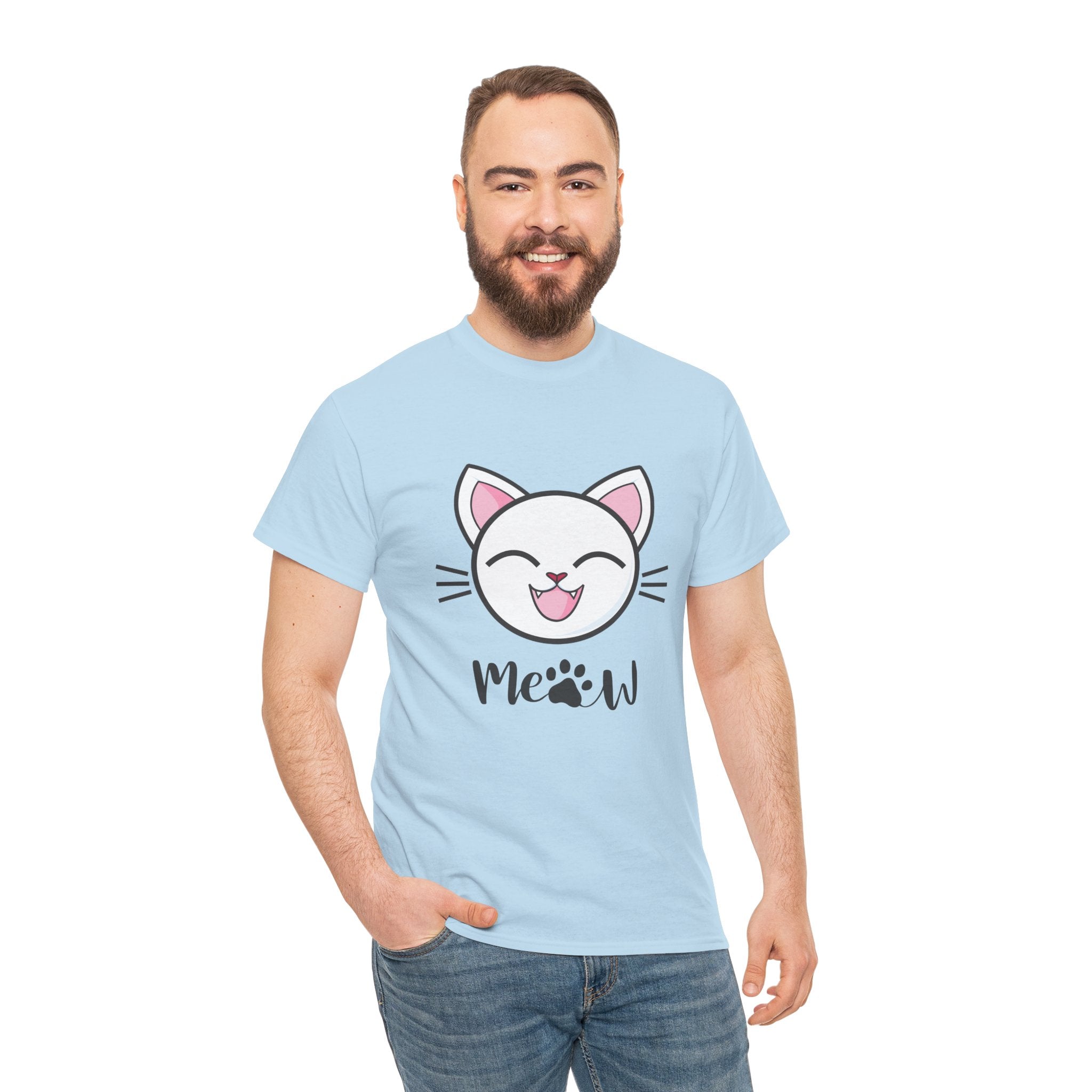 Cute Cat Meow Graphic Unisex Heavy Cotton Tee, Funny Cat T-Shirt, Perfect Gift for Cat Lovers, Birthday Gift, Pet Enthusiasts