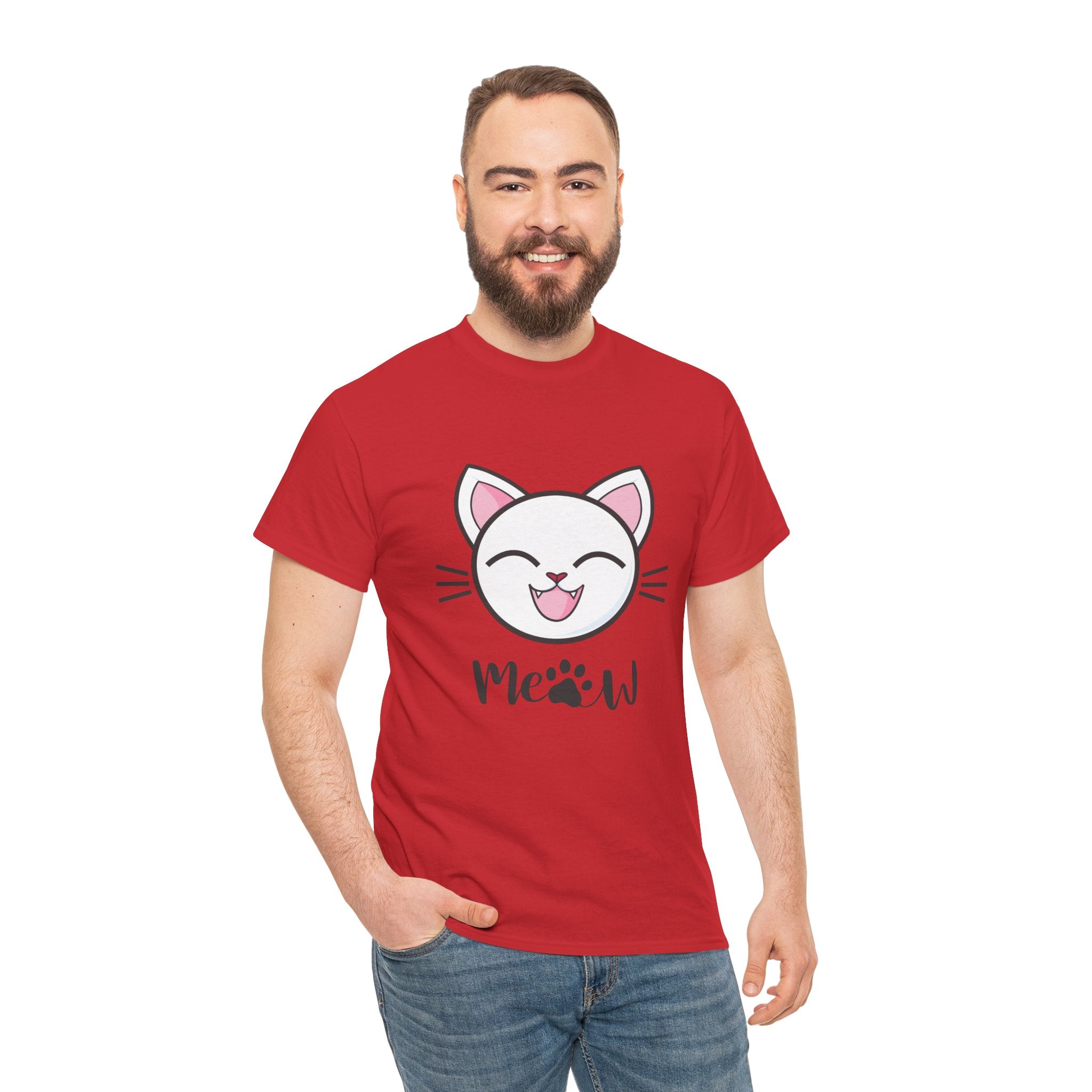 Cute Cat Meow Graphic Unisex Heavy Cotton Tee, Funny Cat T-Shirt, Perfect Gift for Cat Lovers, Birthday Gift, Pet Enthusiasts