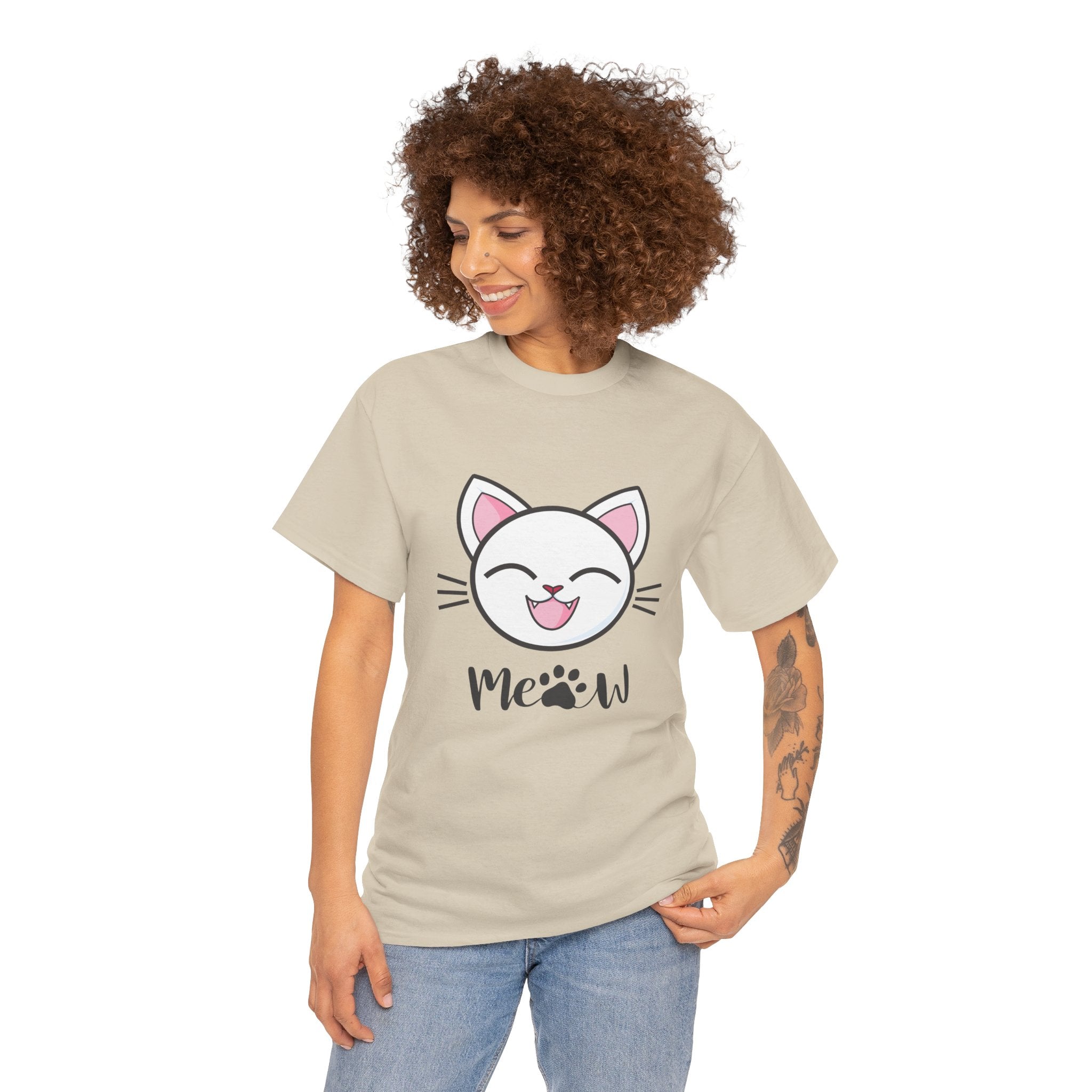 Cute Cat Meow Graphic Unisex Heavy Cotton Tee, Funny Cat T-Shirt, Perfect Gift for Cat Lovers, Birthday Gift, Pet Enthusiasts
