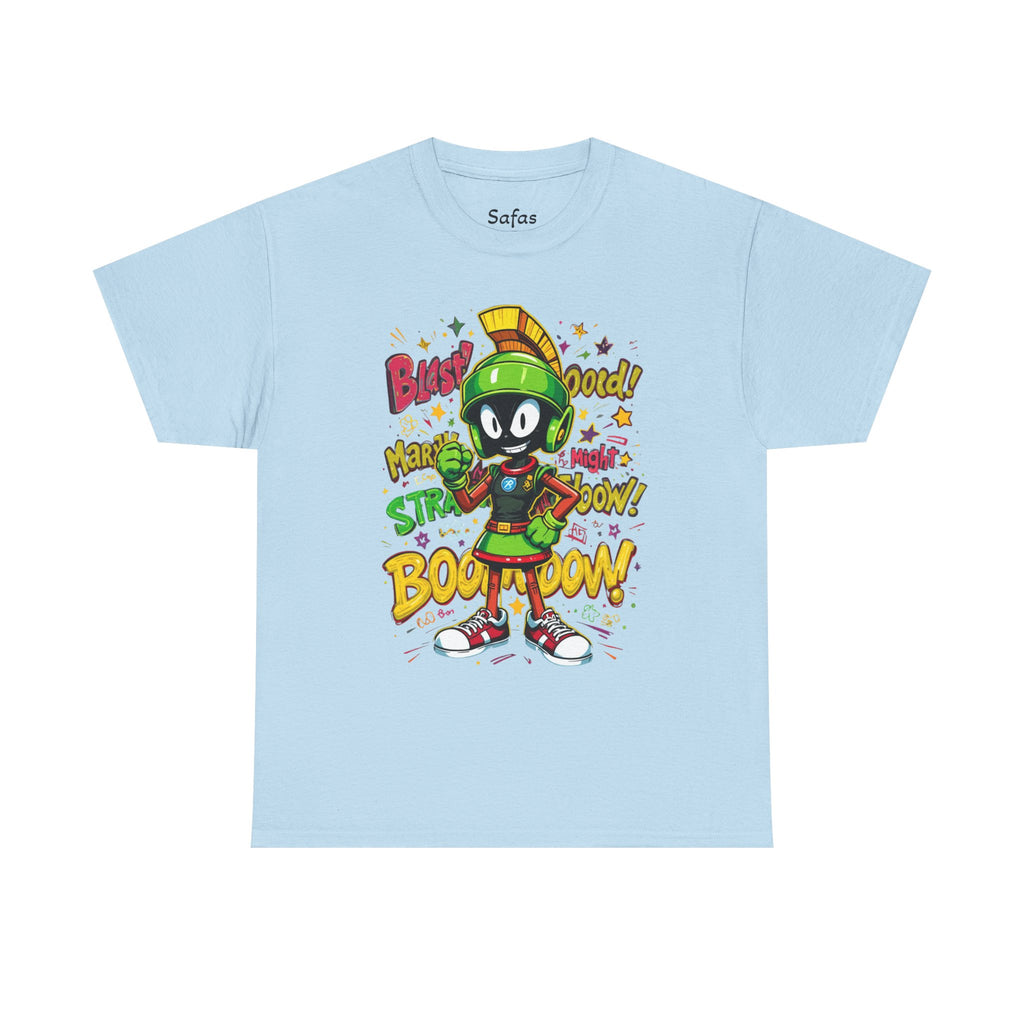 Men's Black Graphic T-Shirt with Colorful Marvin the Martian Cartoon Print