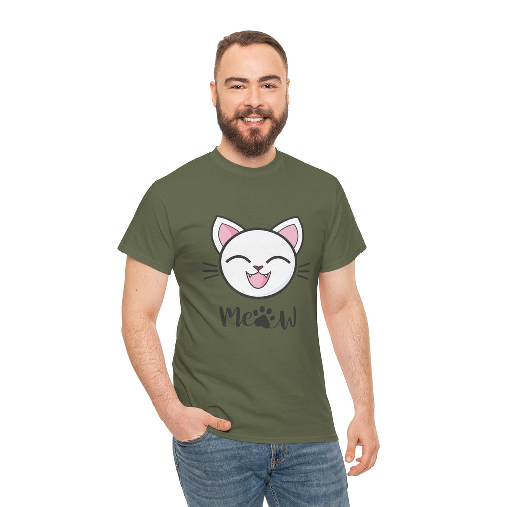 Cute Cat Meow Graphic Unisex Heavy Cotton Tee, Funny Cat T-Shirt, Perfect Gift for Cat Lovers, Birthday Gift, Pet Enthusiasts