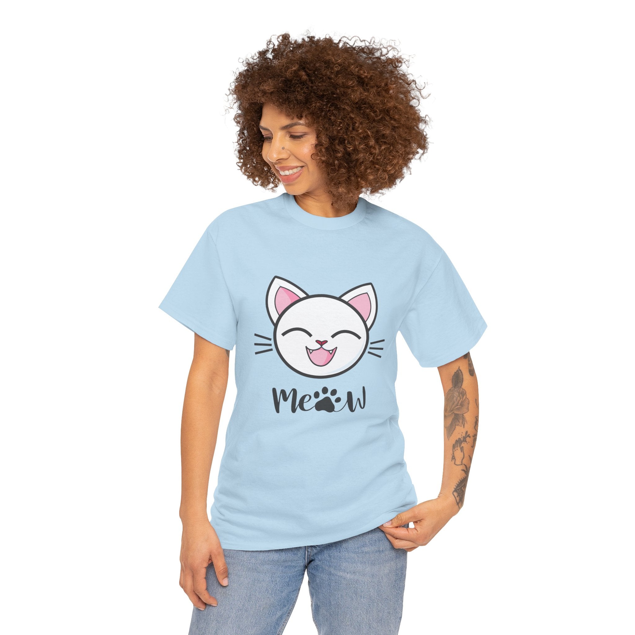 Cute Cat Meow Graphic Unisex Heavy Cotton Tee, Funny Cat T-Shirt, Perfect Gift for Cat Lovers, Birthday Gift, Pet Enthusiasts