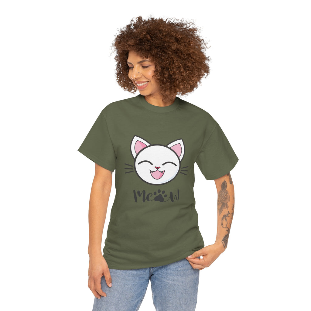 Cute Cat Meow Graphic Unisex Heavy Cotton Tee, Funny Cat T-Shirt, Perfect Gift for Cat Lovers, Birthday Gift, Pet Enthusiasts