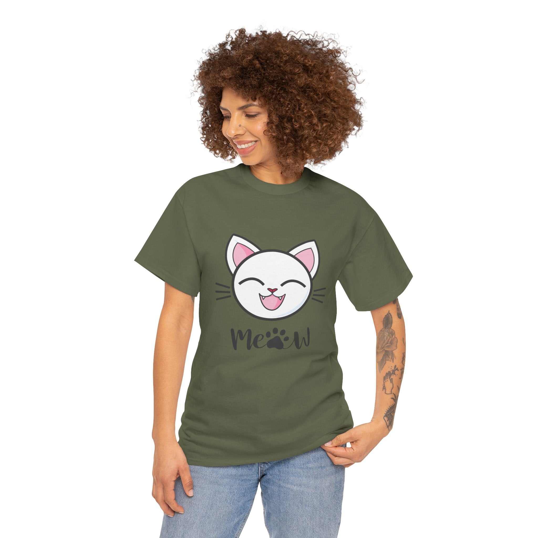Cute Cat Meow Graphic Unisex Heavy Cotton Tee, Funny Cat T-Shirt, Perfect Gift for Cat Lovers, Birthday Gift, Pet Enthusiasts