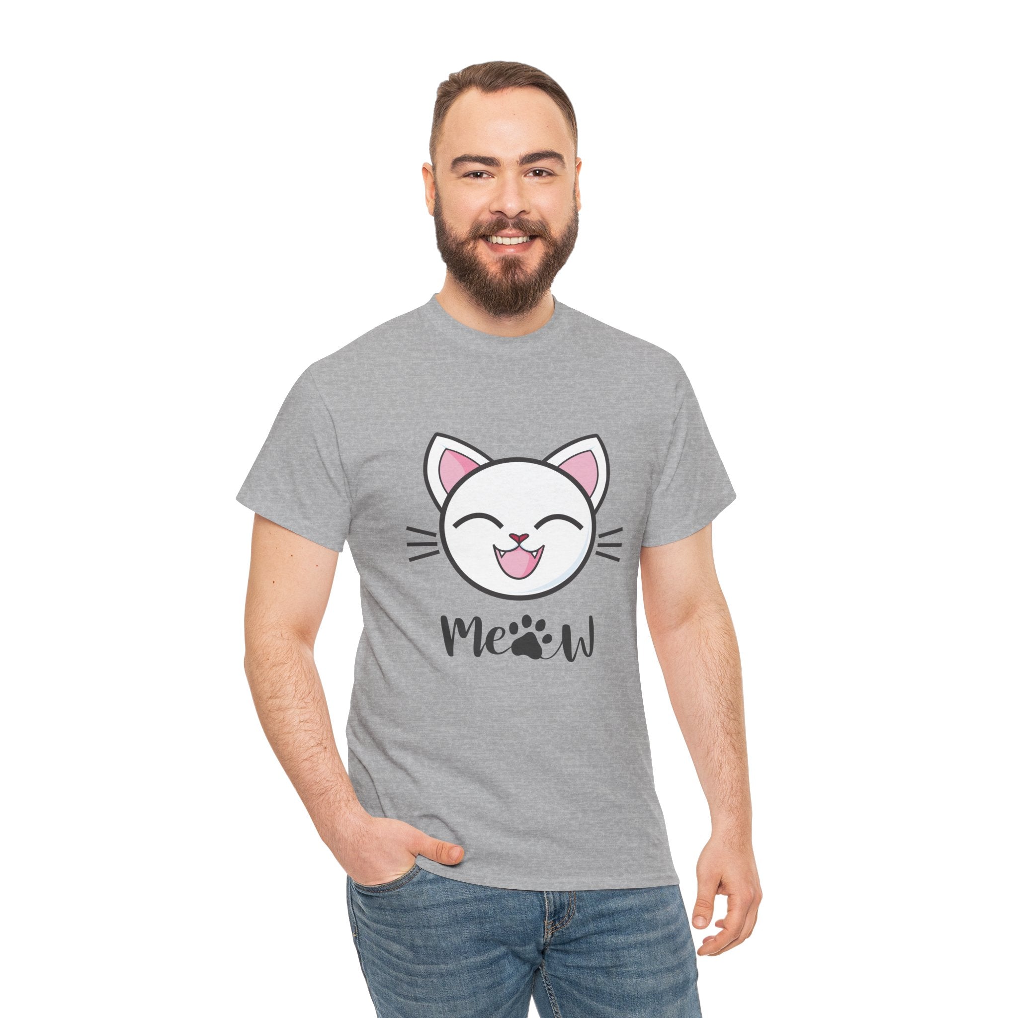 Cute Cat Meow Graphic Unisex Heavy Cotton Tee, Funny Cat T-Shirt, Perfect Gift for Cat Lovers, Birthday Gift, Pet Enthusiasts