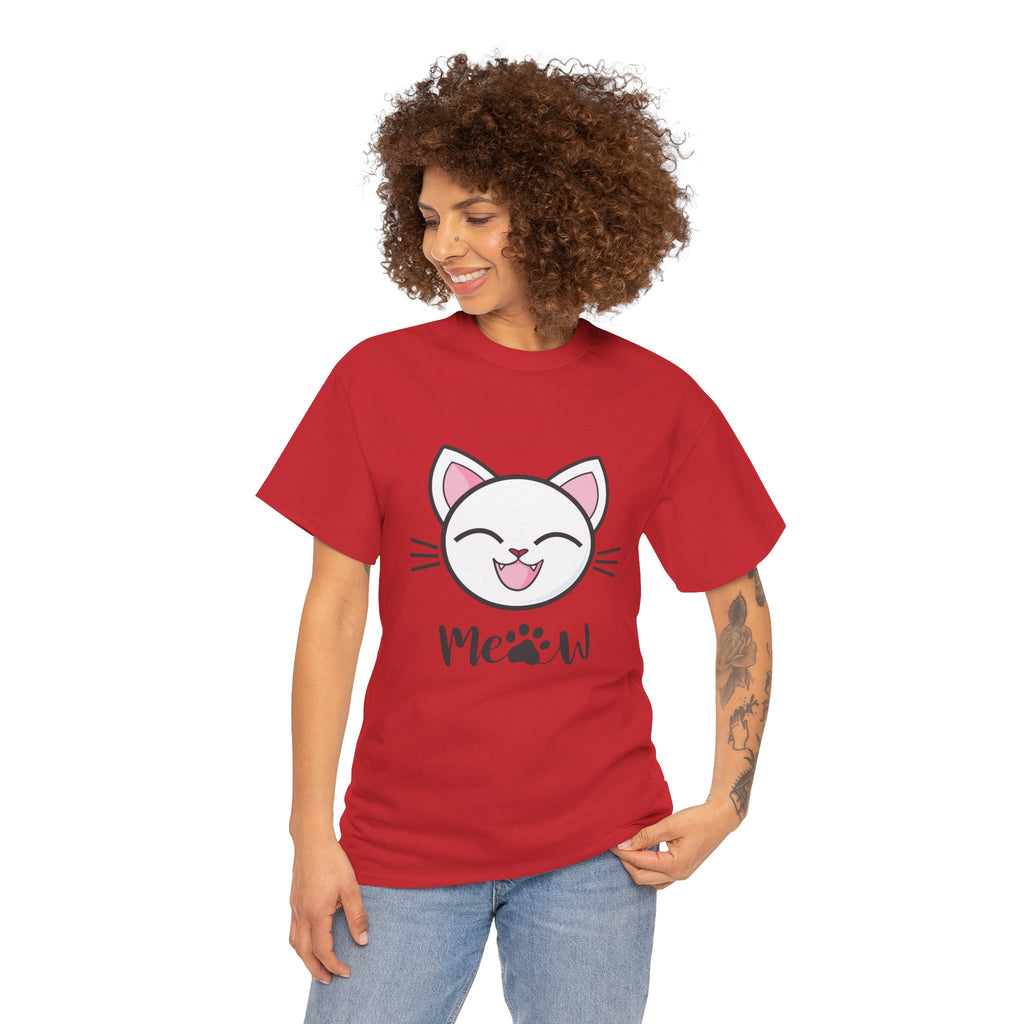 Cute Cat Meow Graphic Unisex Heavy Cotton Tee, Funny Cat T-Shirt, Perfect Gift for Cat Lovers, Birthday Gift, Pet Enthusiasts