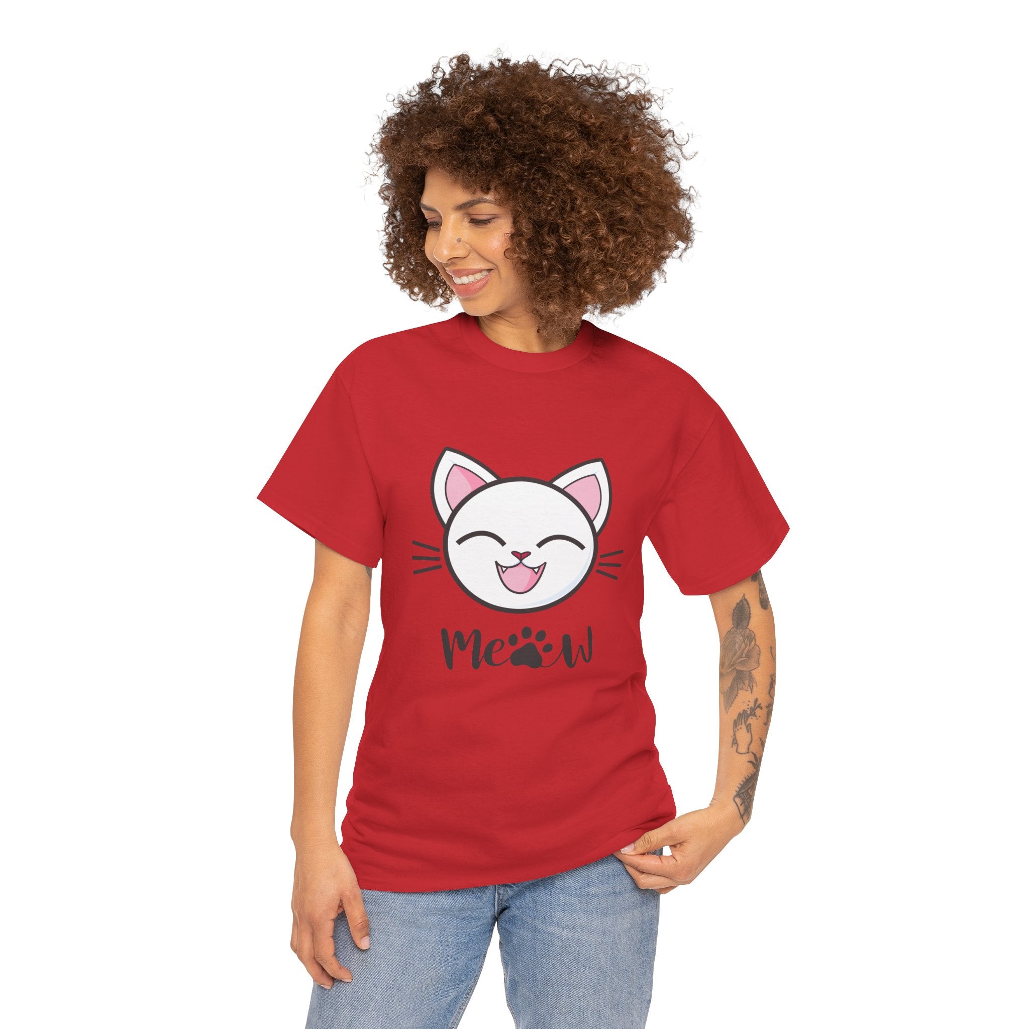 Cute Cat Meow Graphic Unisex Heavy Cotton Tee, Funny Cat T-Shirt, Perfect Gift for Cat Lovers, Birthday Gift, Pet Enthusiasts