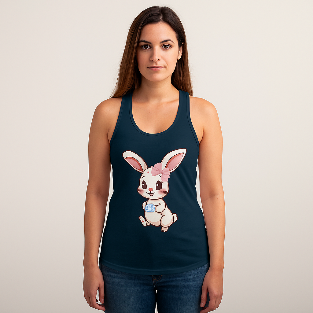 Cute Bunny Graphic Racerback Tank, Women's Summer Top