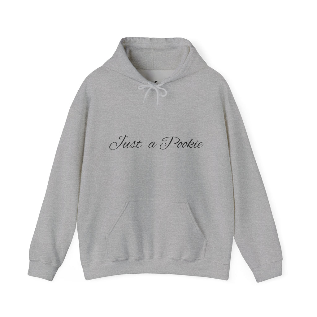 Sport Grey hoodie with 'Just a Pookie' text on a white background