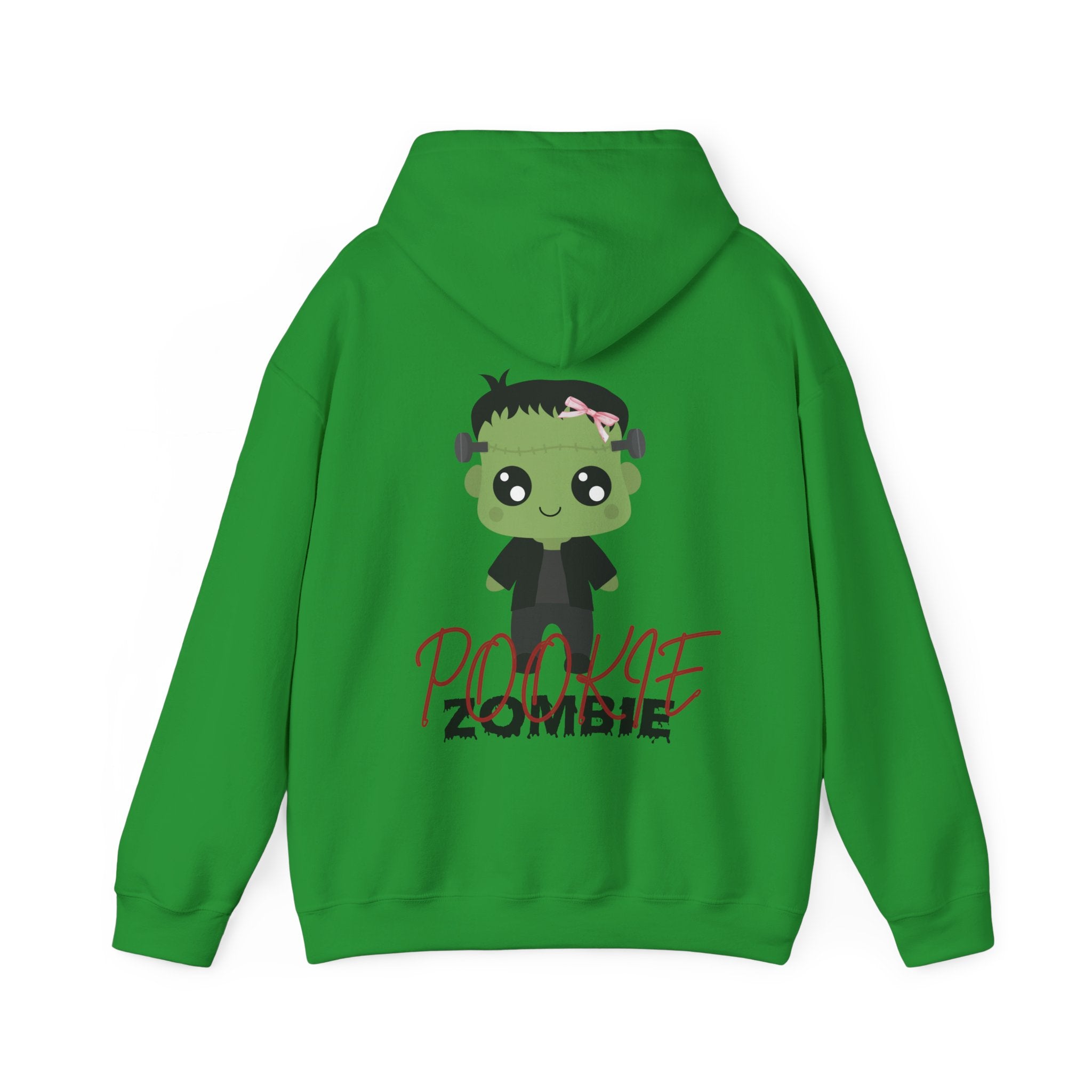 Irish Green hoodie with a cartoon zombie design on the back