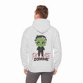 Person wearing Ash hoodie with a cartoon zombie design on the back