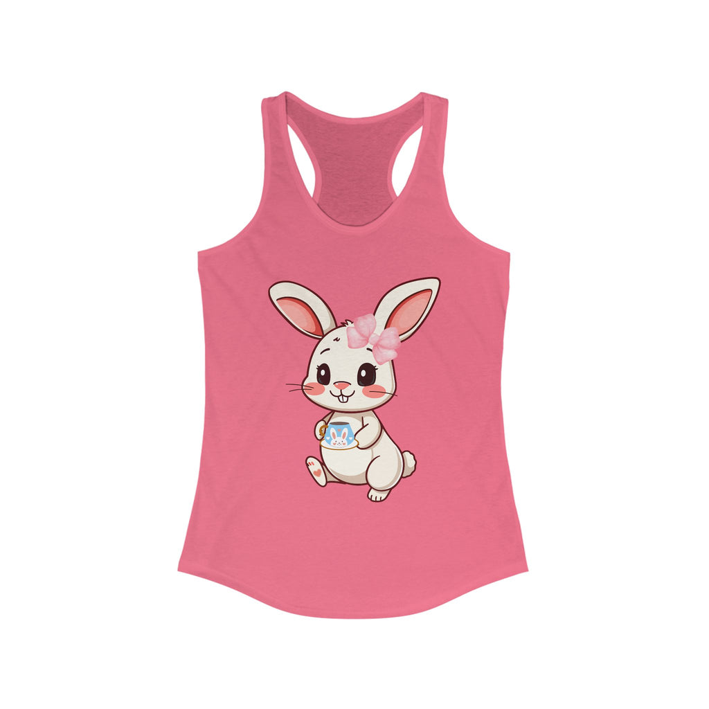 Hot Pink tank top with a cartoon bunny design on a white background