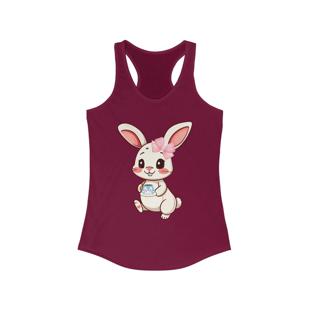 Solid Cardinal Red tank top with a cartoon bunny design on a white background