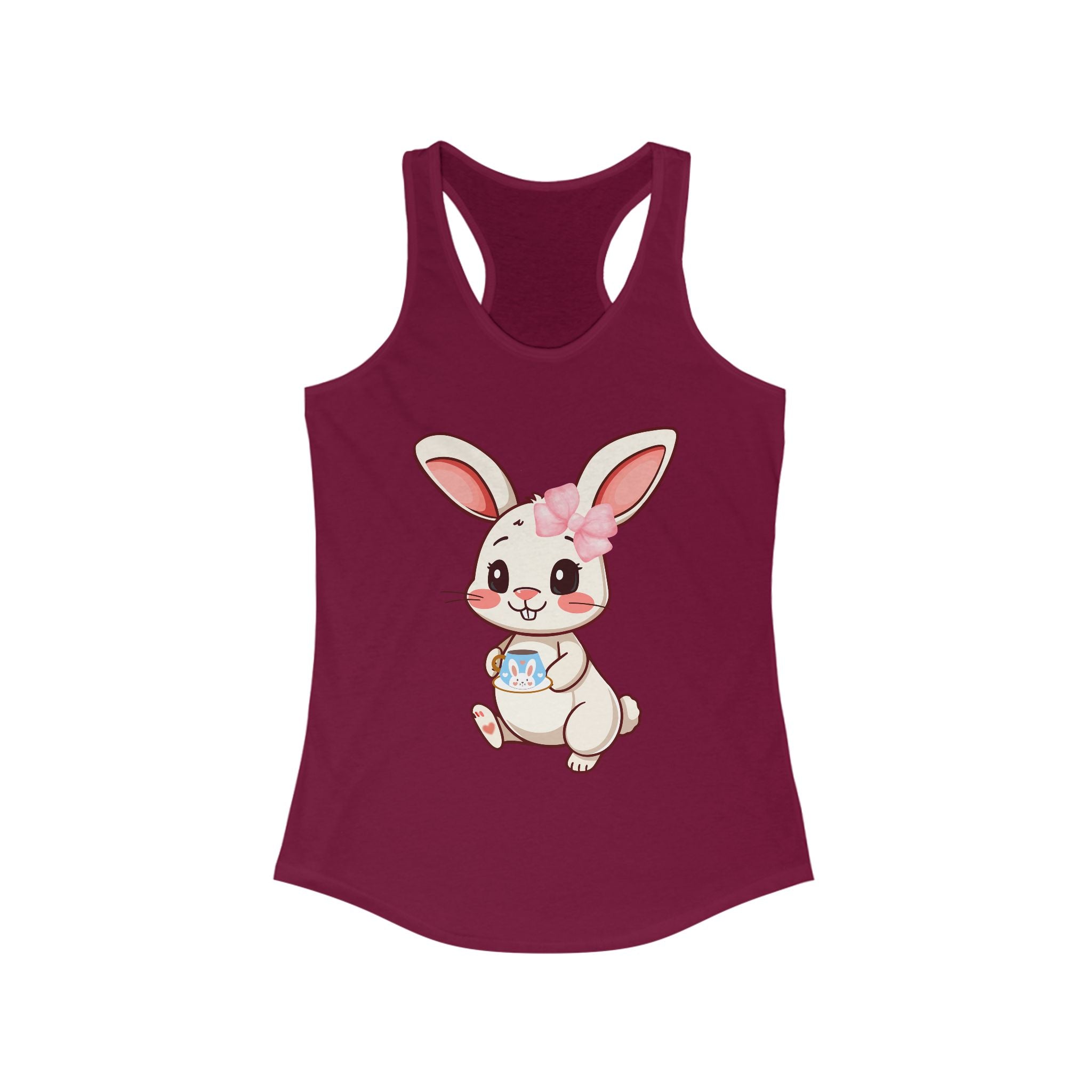 Solid Cardinal Red tank top with a cartoon bunny design on a white background