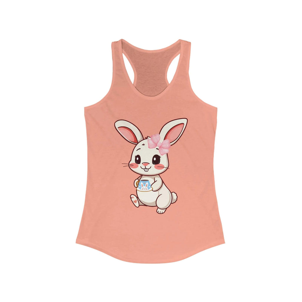 Solid light Orange tank top with a cartoon bunny design on a white background