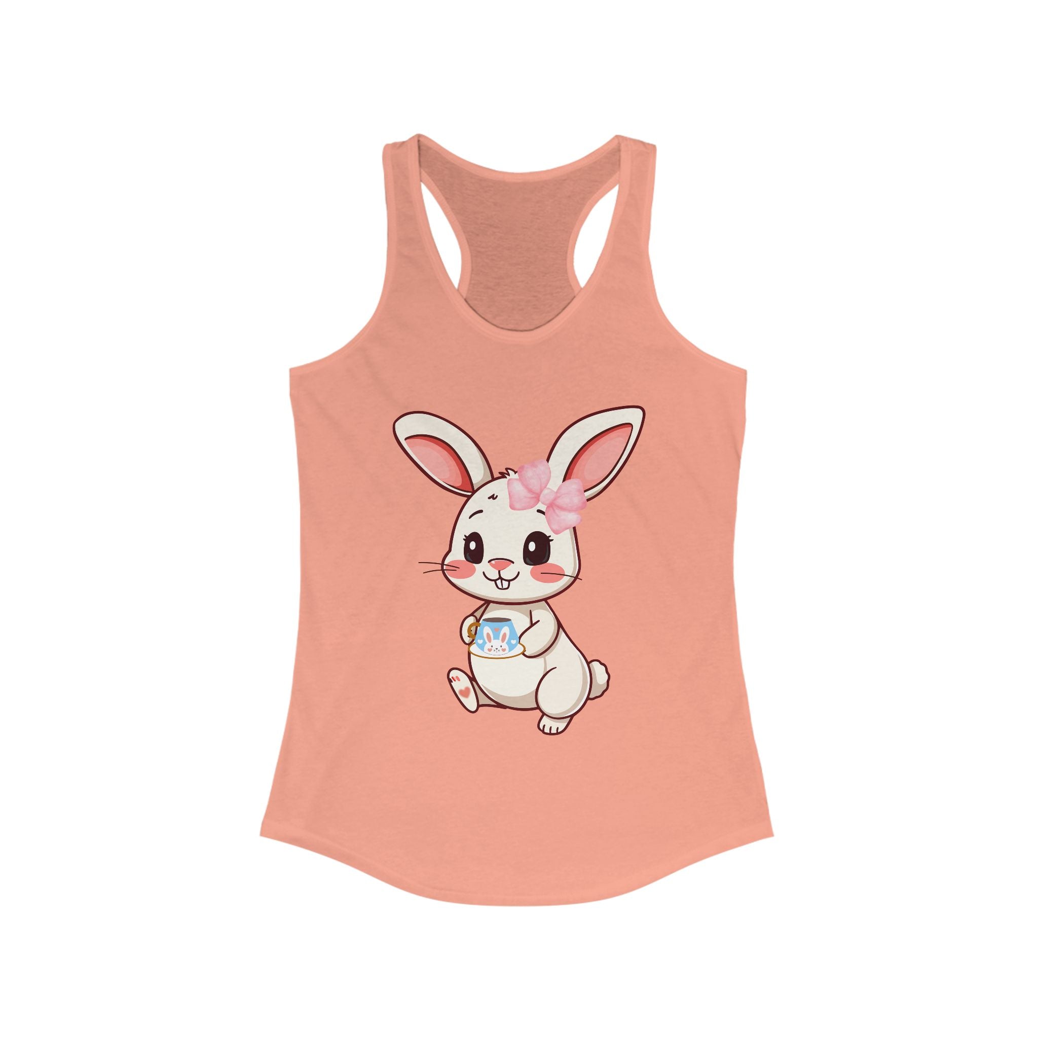 Solid light Orange tank top with a cartoon bunny design on a white background