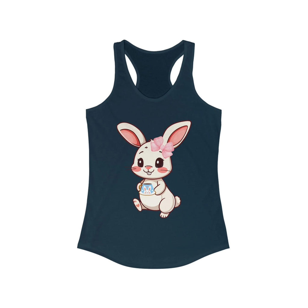 Solid Midnight Navy tank top with a cartoon bunny design on a white background