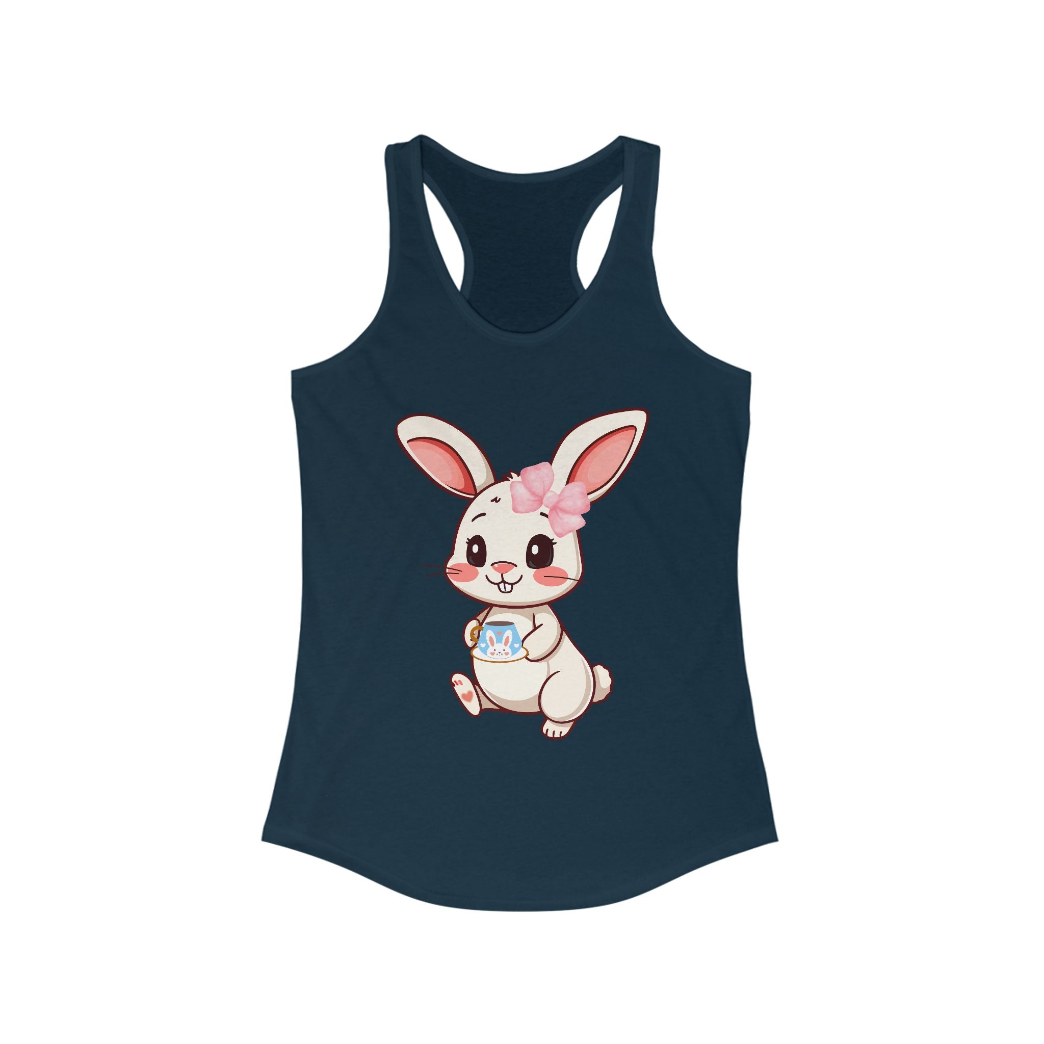 Solid Midnight Navy tank top with a cartoon bunny design on a white background