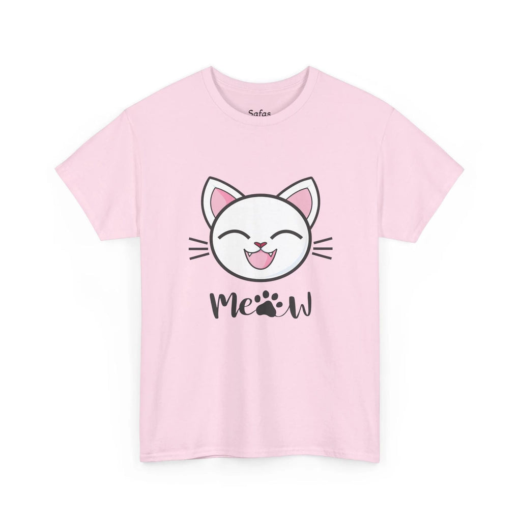 Light Pink t-shirt with a cat graphic and 'Meow' text on a white background