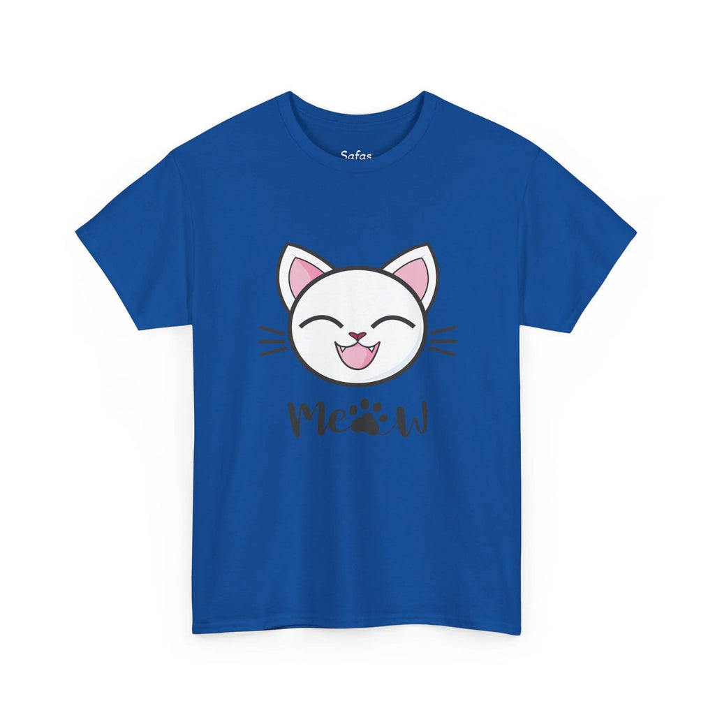 Royal t-shirt with a cartoon cat face design on a white background