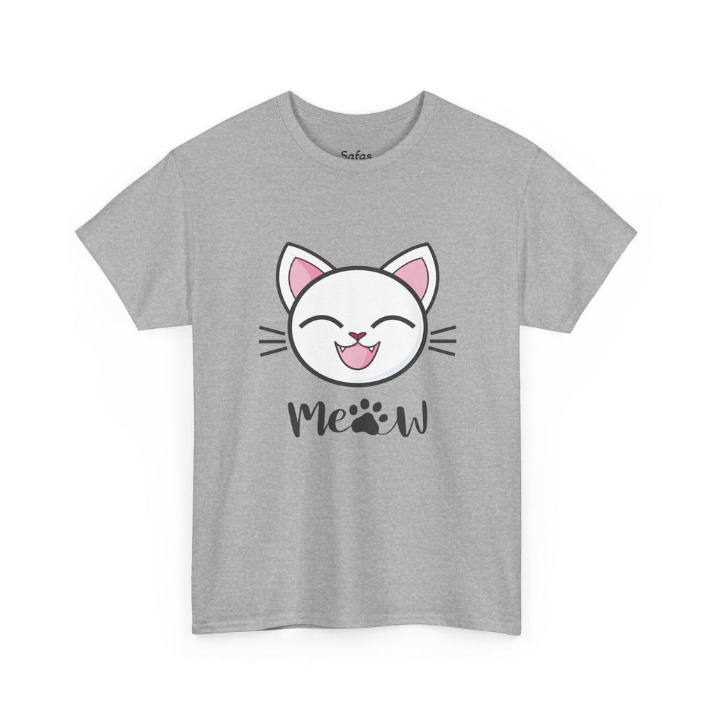 Sport Grey t-shirt with a cat graphic and 'Meow' text on a white background