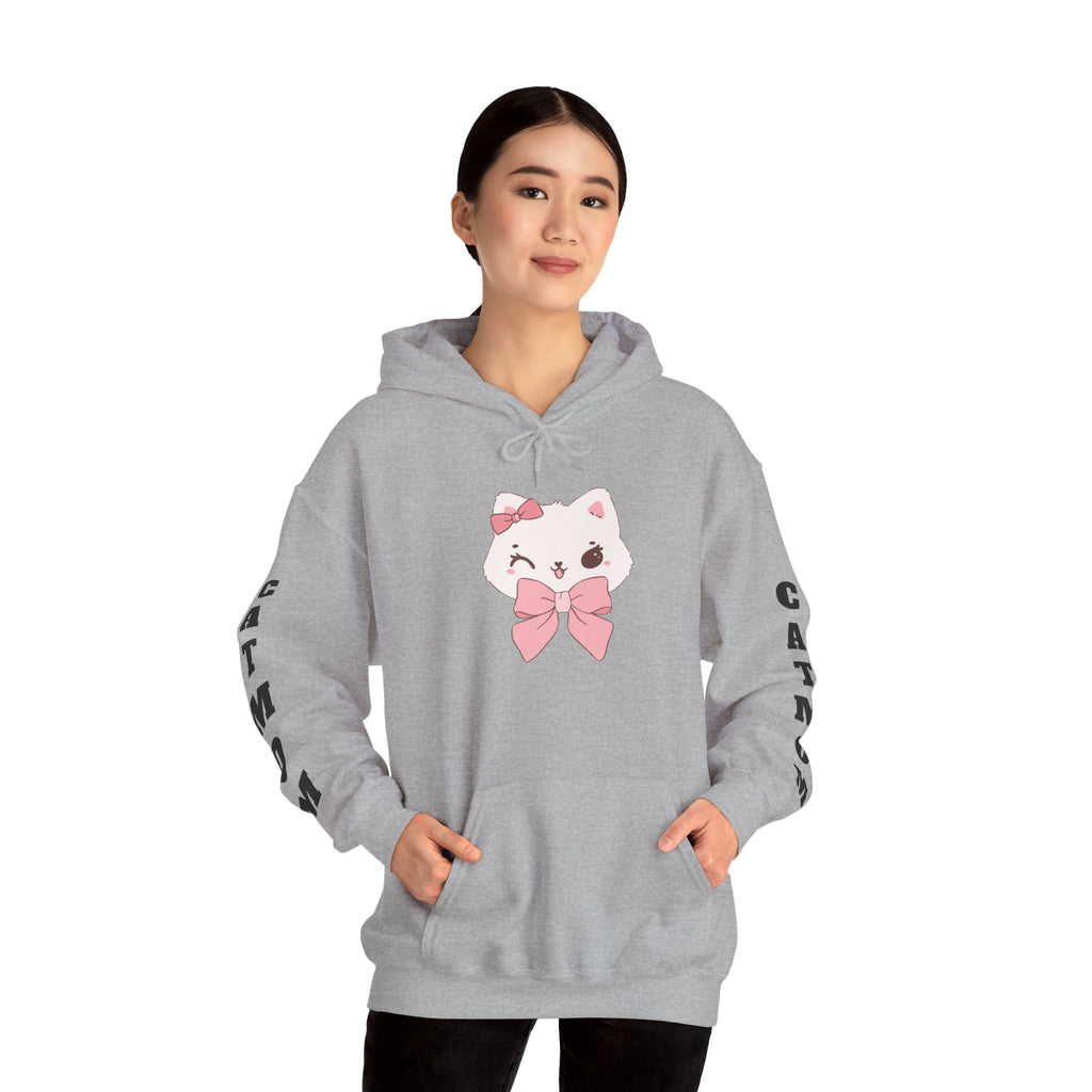 Sport Gray hoodie with a cartoon cat design on a white background