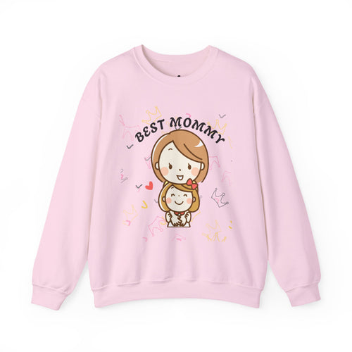 Light Pink sweatshirt with 'Best Mommy' text and cartoon character on a white background