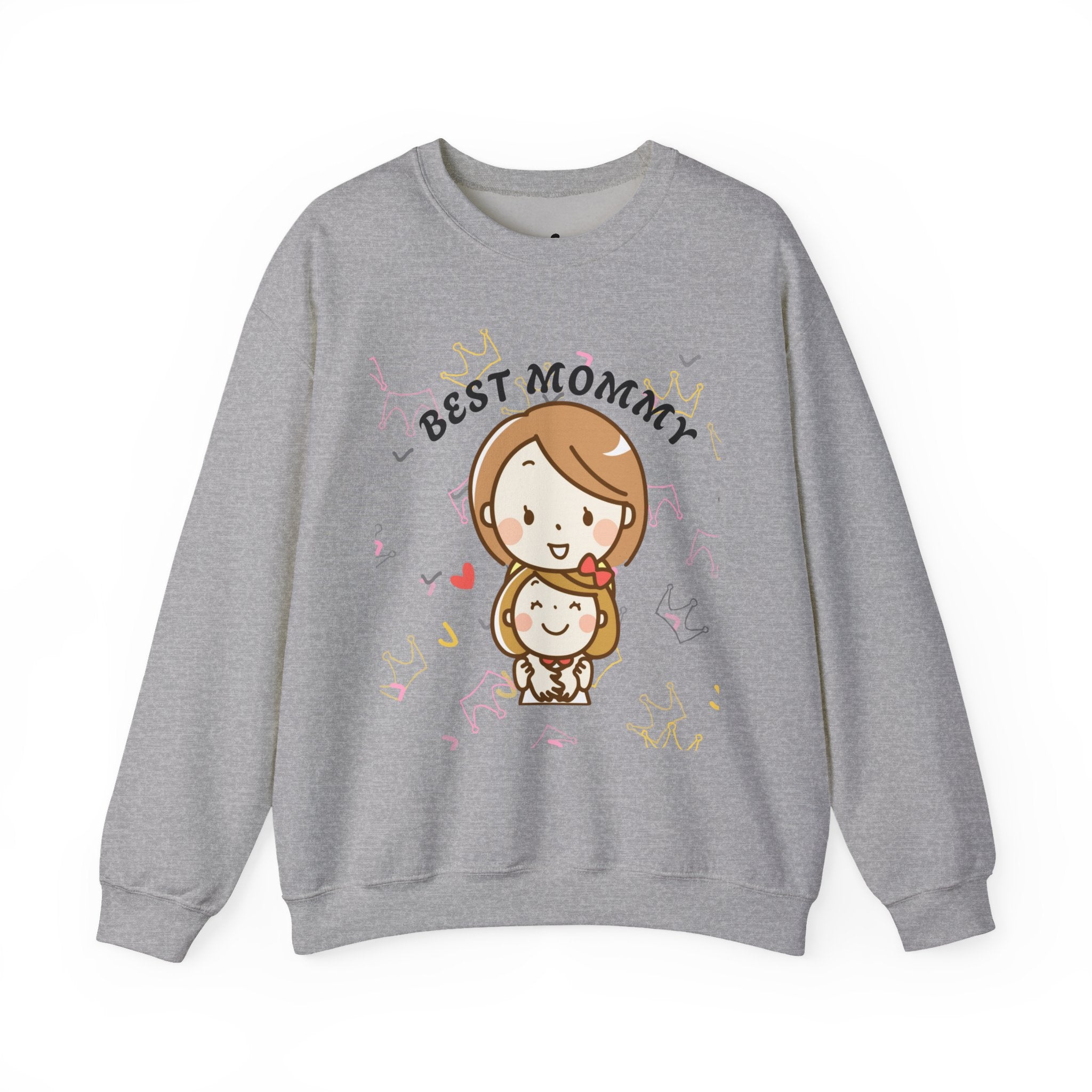 Sport Gray sweatshirt with 'Best Mommy' and cartoon character design on a white background
