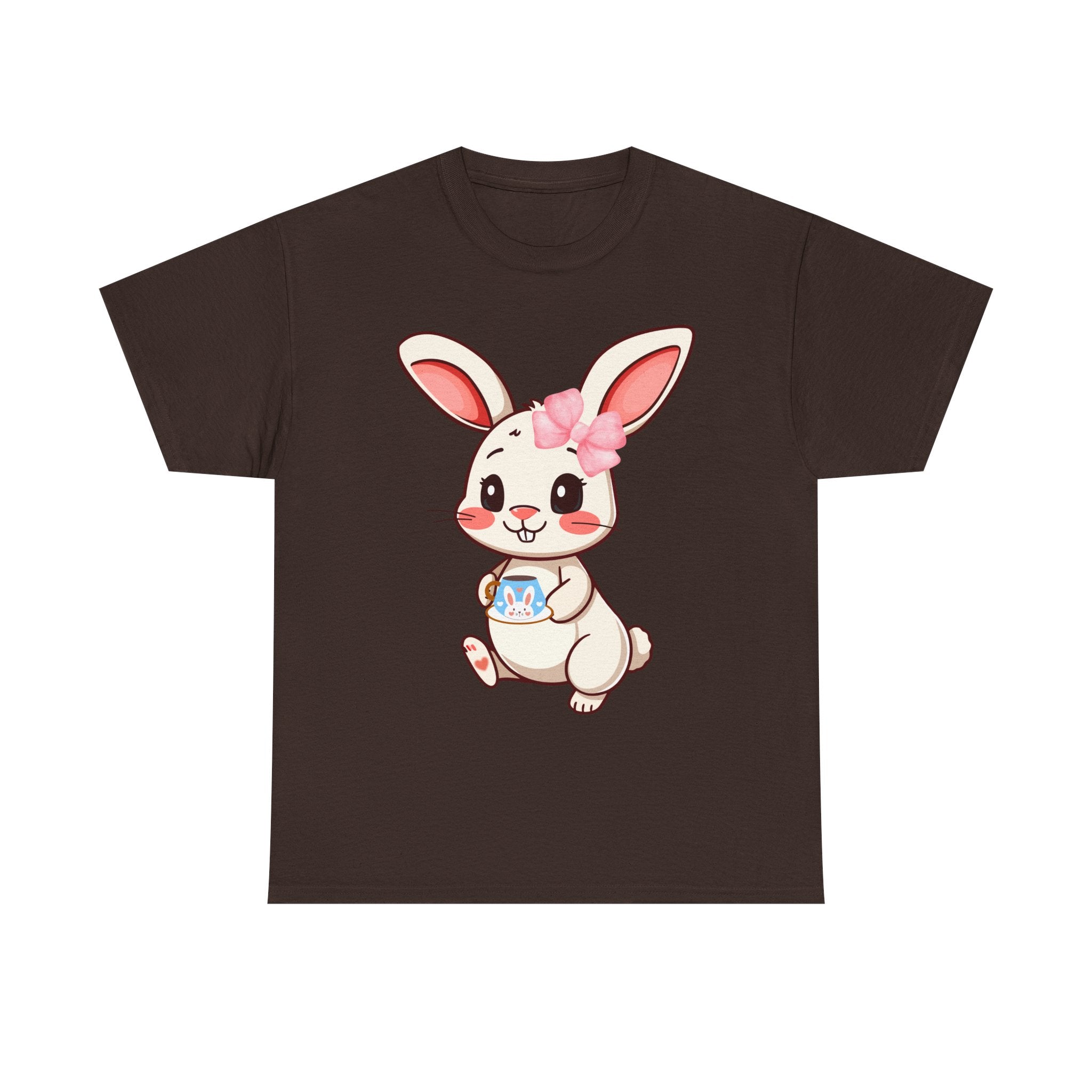 Dark Chocolate t-shirt with a cartoon bunny design on a white background