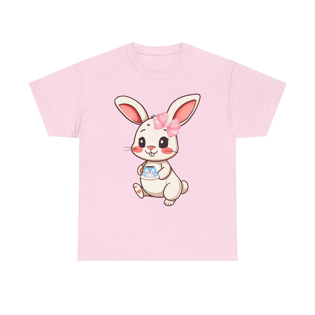 Light Pink t-shirt with a cartoon bunny design on a white background