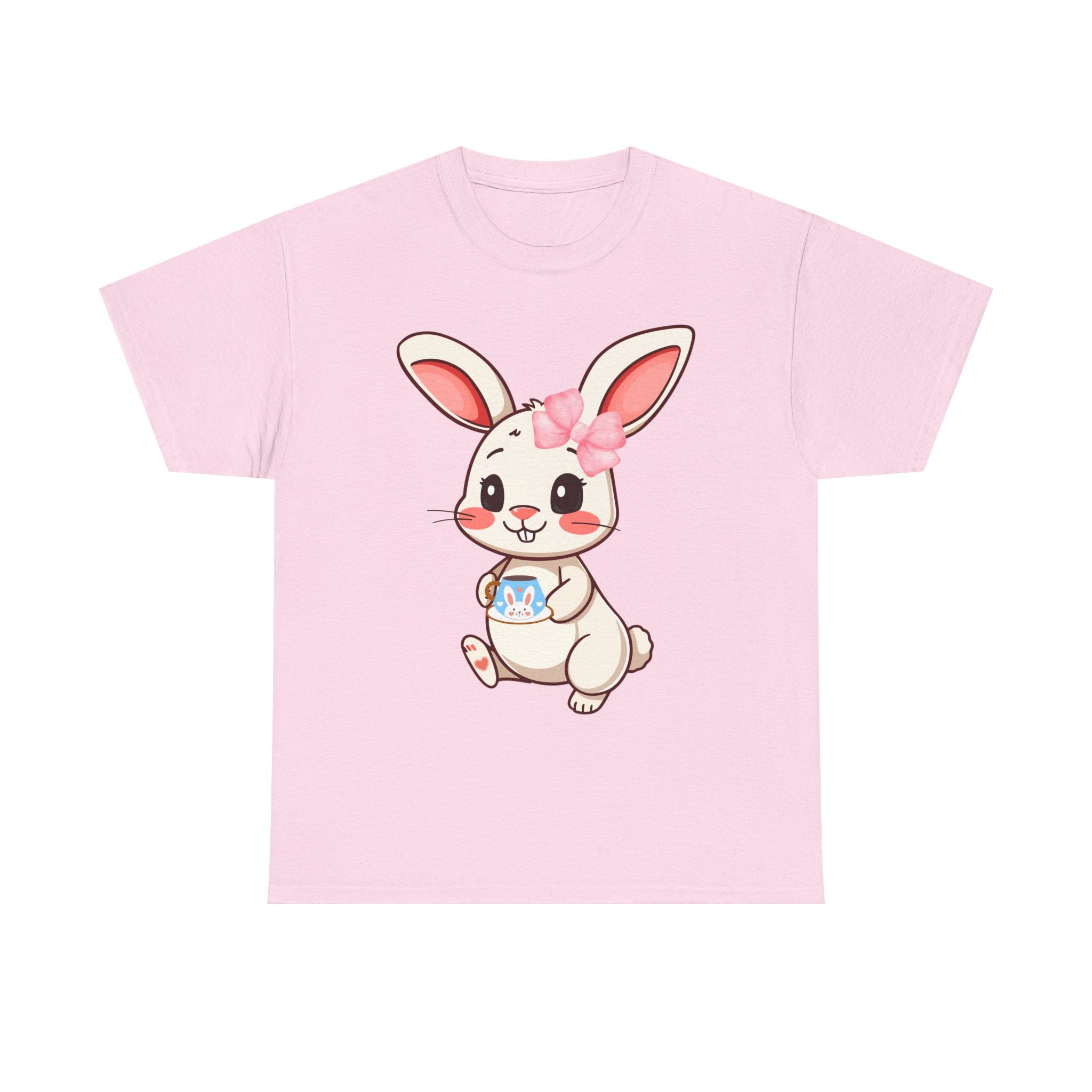 Light Pink t-shirt with a cartoon bunny design on a white background