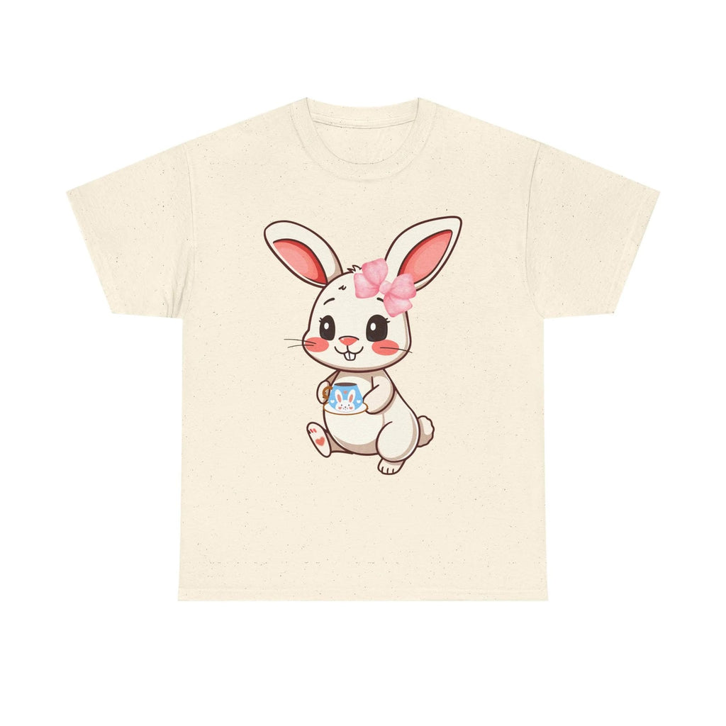 Natural t-shirt with a cartoon bunny design on a white background