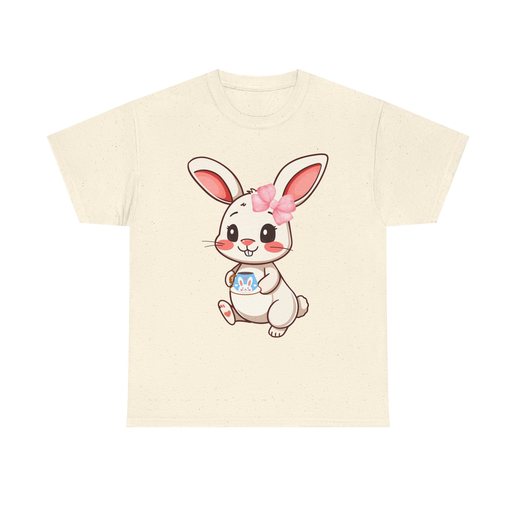 Natural t-shirt with a cartoon bunny design on a white background