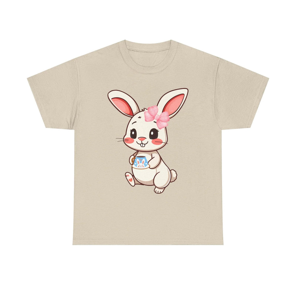Sand t-shirt with a cartoon rabbit design on a white background