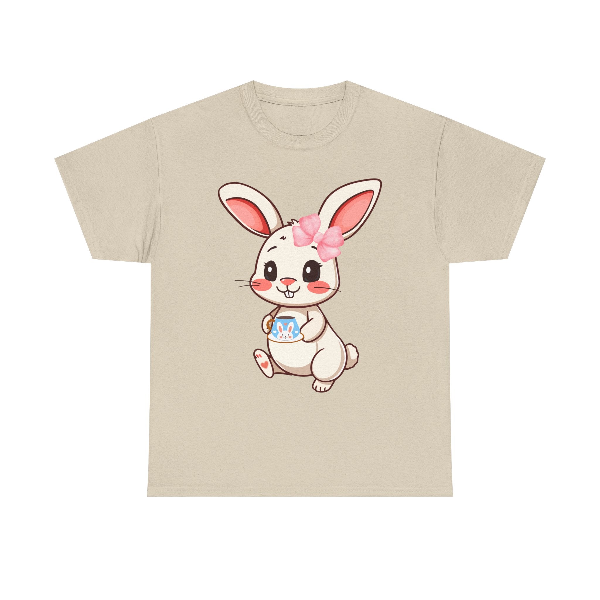 Sand t-shirt with a cartoon rabbit design on a white background