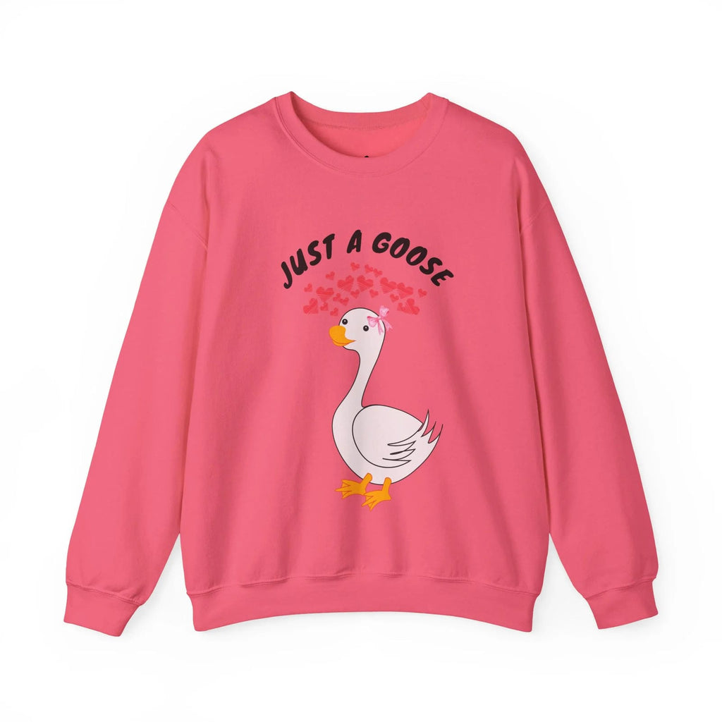 Safety Pink sweatshirt with a cartoon goose and text 'Just a Goose' on a white background