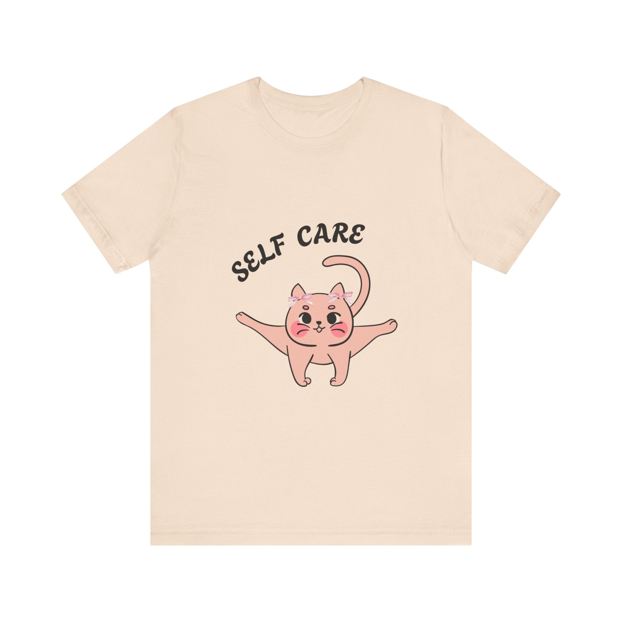Soft Cream t-shirt with a pink cat illustration and 'SELF CARE' text on a white background
