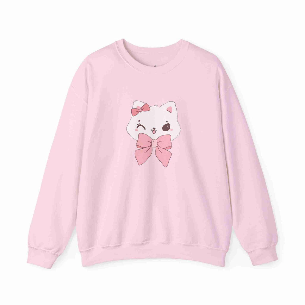Light Pink sweatshirt with a cartoon cat design on a white background