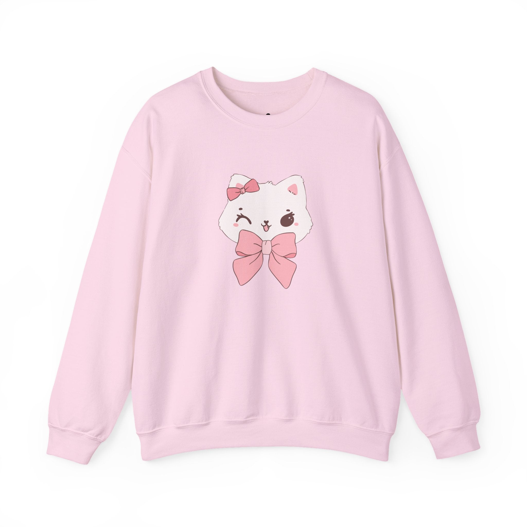 Light Pink sweatshirt with a cartoon cat design on a white background