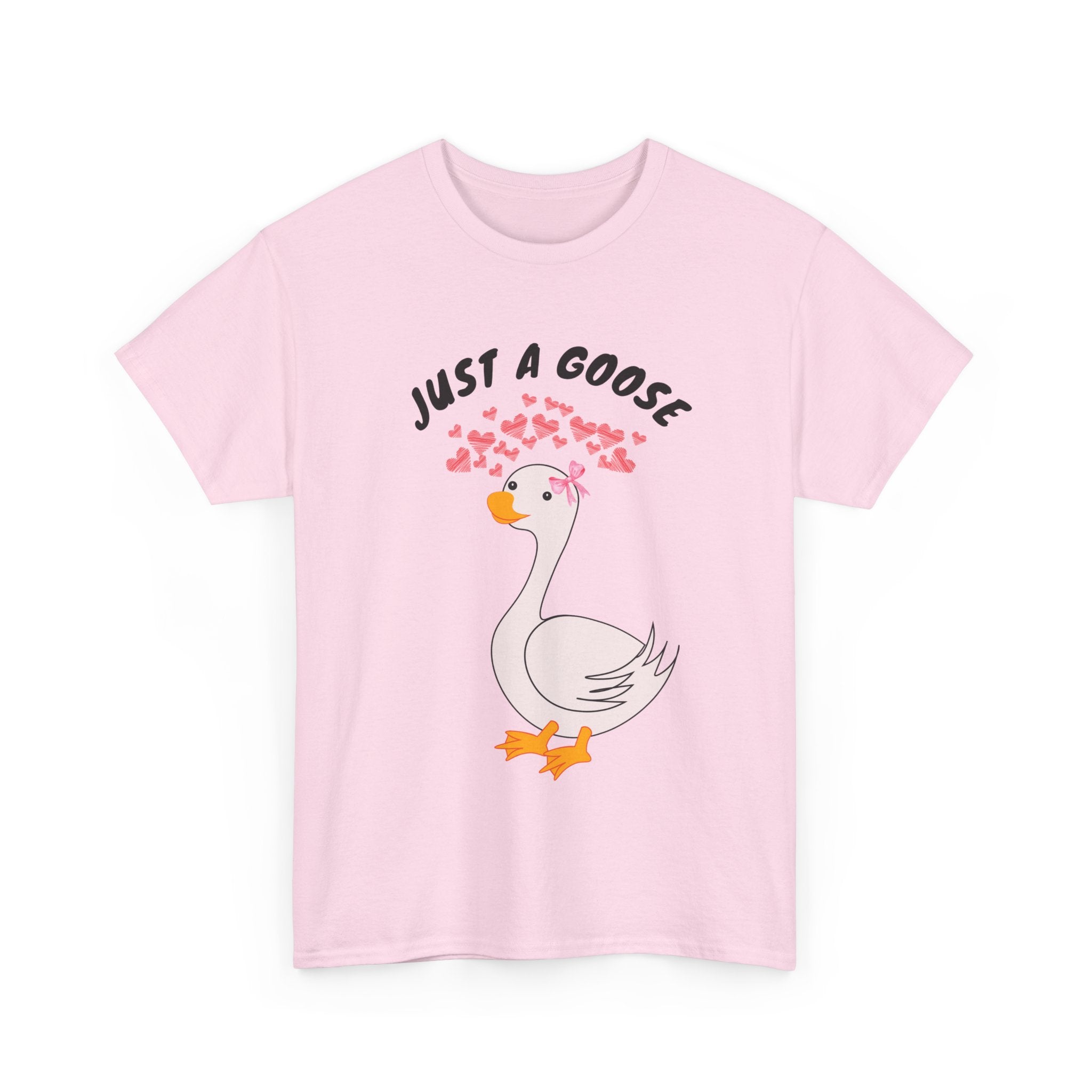 Light Pink t-shirt with a goose graphic and 'Just a Goose' text on a white background