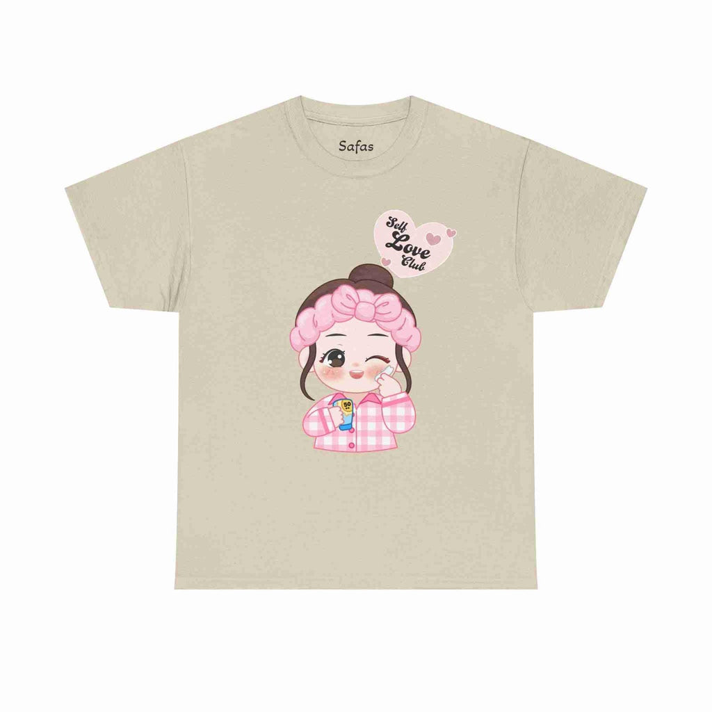 Sand t-shirt with a cartoon character and text on a white background